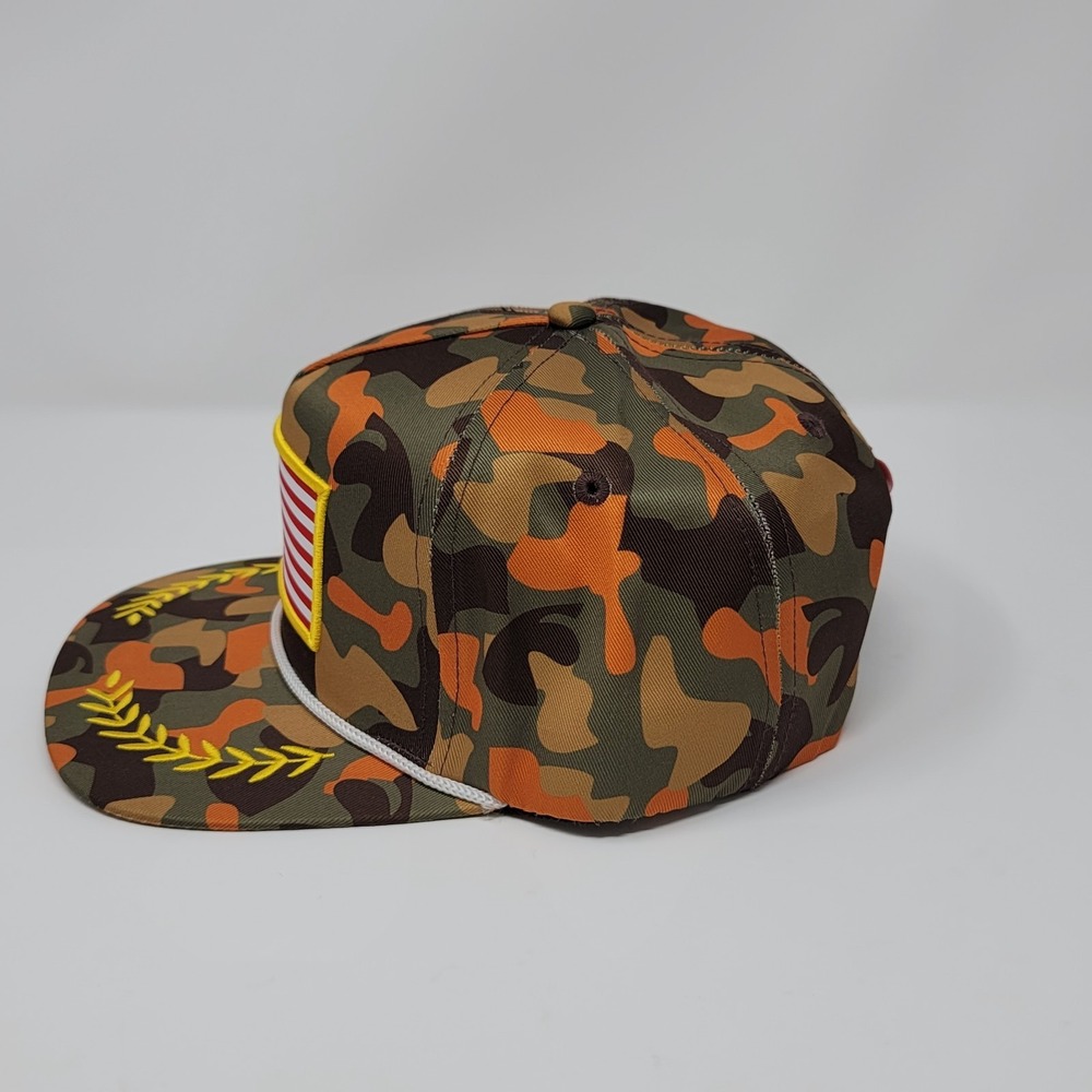Staunch Traditional Outfitters Men's Snapback Hat Orange Camo USA Flag Patch Cap - Picture 2 of 7